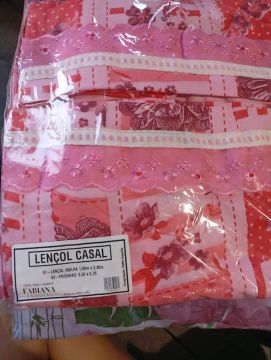 Lençol Casal Malha Rosa