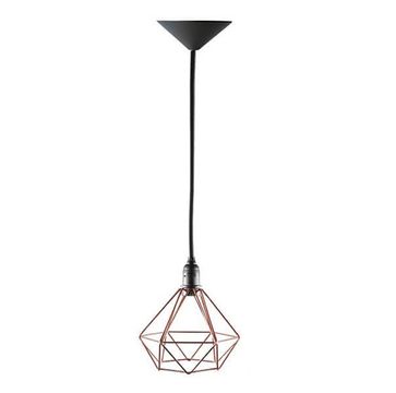 Lustre Pendente Luminaria Retro Aramado Diamante Cobre