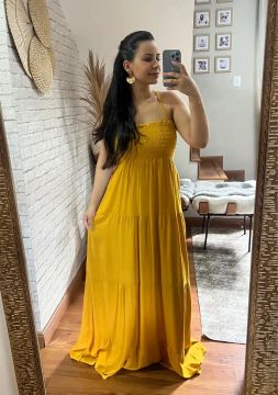 Vestido longo amarelo - estilo boho