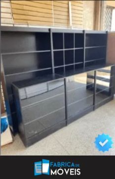 Kit loja Preto - 2 Estantes Prateleiras + 1 Colmeia + 3 Balcões Vitrine