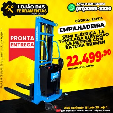 Empilhadeira Semi Elétrica 1,5 Tonelada Elevação 3,5 Metros Com Bateria Bremen