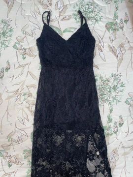 Vestido longo de renda preto