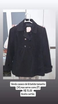 Vendo Casaco de Lã Batida tamanho 14 mas serve como P.