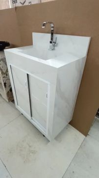 Lavatório esculpido para banheiro com armário impermeável 