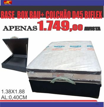 Base Box Bau + Colchão D45 - Biflex - 1,38x1,88 - Apenas R$1.749,00