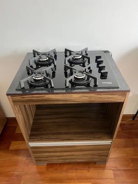 Cooktop 4 Bocas + balcão com gaveta e nicho para forno