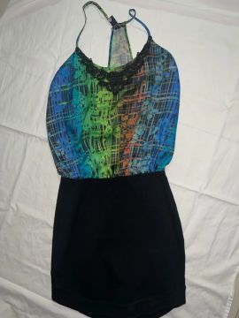 Vestido estampado com detalhes em renda My Place (P)