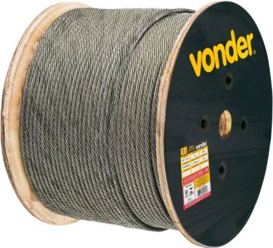 Cabo de aço galvanizado, alma de fibra, 4,76 mm - 3/16", 6 x 7, VONDER