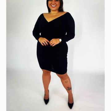 Vestido manga longa canelado Premium tamanho gg preto 
