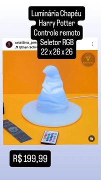 Luminária chapéu rgb Harry Potter controle remoto