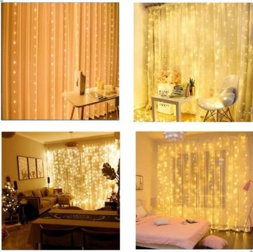 Cortina Led Fio de Fada Fixa 200 Leds 3x2m Branco Frio  Ou  Quente  Escolha Cor 