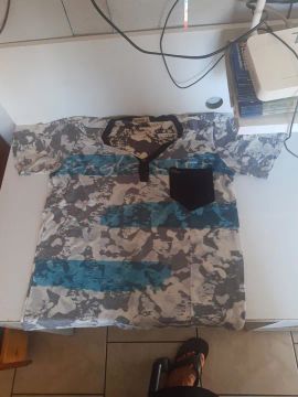Camiseta Masculina Estampa Camuflada Azul e Cinza 
