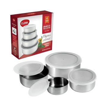 Conjunto de 4 Tigelas de Aço Inox com Tampa