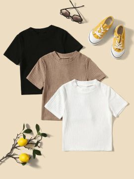 3 Camisetas básicas de algodão canelado
