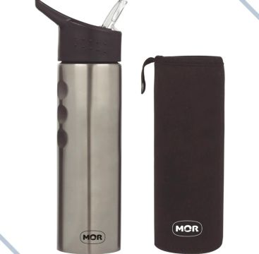 Garrafa de Aço Inox com Canudo - MOR 750ml com capa em neoprene 