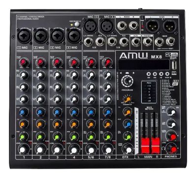 COM BRINDE Amw Mx8 Pro Mesa De Som 8 Canais Efeitos Usb Bt Interface ! Bivolt