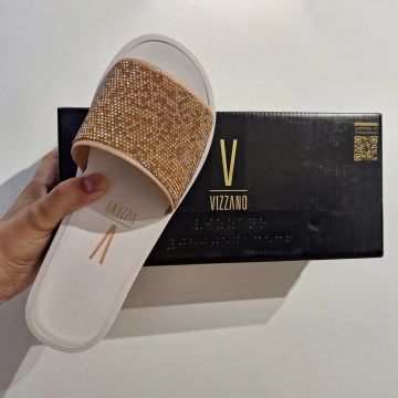 Chinelo Slide Vizzano cristais prata/dourado N° 36