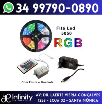 Fita de Led Colorida RGB c/ Controle e Fonte