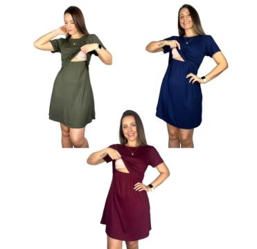 Kit 3 vestidos de amamentação 