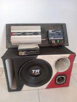Caixa trio completa - Módulo, Caixa, Subwoofer e Player