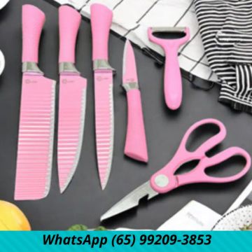 JOGO DE FACAS INOX 6 PEÇAS ROSA