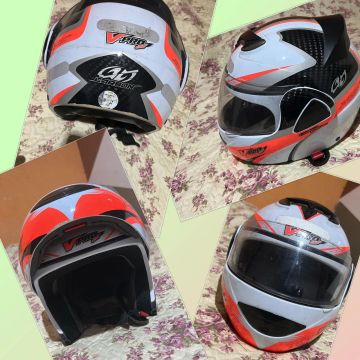 Capacete Moto V-Pro Carbon  - Branco/Vermelho