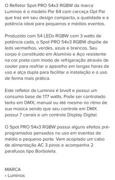 Refletor Led Par 64 Rgbw Com 54 Leds De 3w Opt Par Original