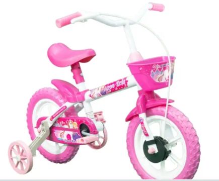 Bicicleta Infantil Aro 12 Track & Bikes - Arco Iris W Branco e Fúcsia com Rodinhas e Cesta