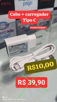 Cabo + Carregador Tipo C - Novo