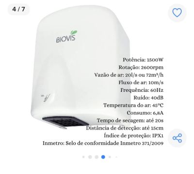Secador de Mãos Biovis 1500W