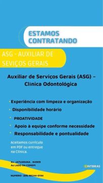 Contrata se ASG ( Auxiliar de Serviços Gerais)