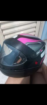 Capacete Moto FW3 - Novo - Preto, Cinza e Rosa