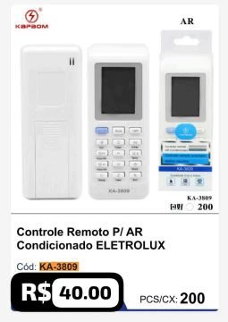 Controle Remoto Ar Condicionado Eletrolux KA-3809