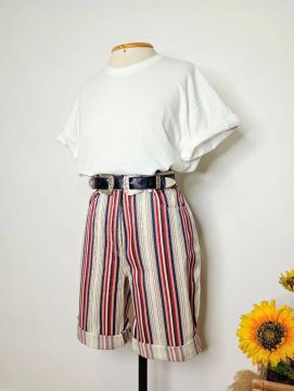 Bermuda Jeans Listrada Vintage Cintura Alta Tamanho 38 Brechó 