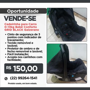 Cadeirinha de Carro Bebê Conforto GRID BLACK Galzerano