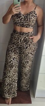 Conjunto cropped e calça - Animal Print