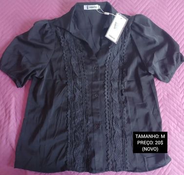 Blusa Feminina Preta com Renda - Tamanho M