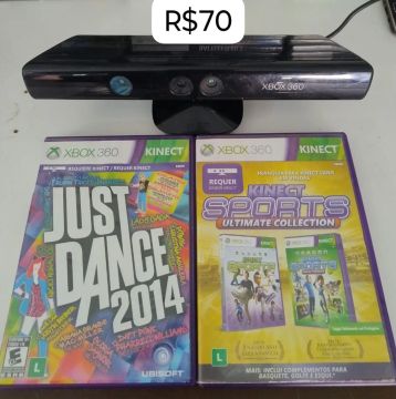 Xbox 360 Kinect com jogos Just Dance 2014 e Kinect Sports Ultimate Collection