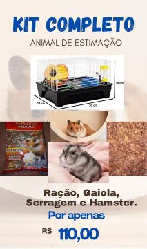Kit Completo Hamster - Gaiola, Ração, hamster e Serragem