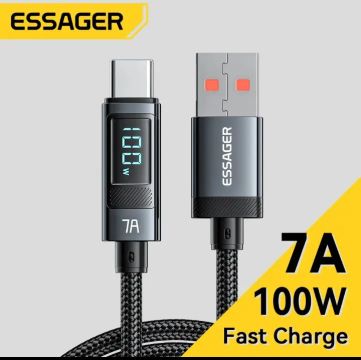 Cabo USB-C para Android 7A 100W Fast Charge com Display Digital - ESSAGER