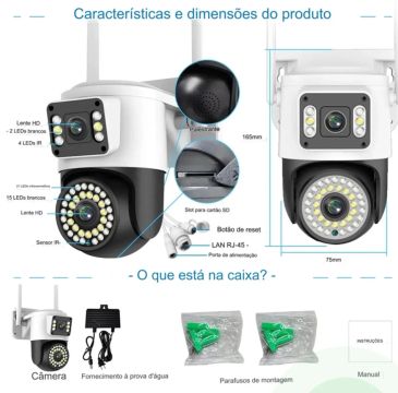 Câmera de Segurança Dupla Wi-Fi 1080P Full HD