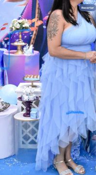 Vestido Azul Renda Rodado - Novo