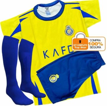 Conjunto CR7 Al Nassr Cristiano Ronaldo infantil kit camisa shorts meião <br>