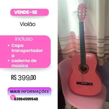 Violão Rosa - Novo - Com Capa e Caderno de Música
