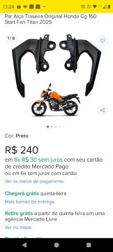 Par Alça Traseira Original Honda Cg 160 Start Fan Titan 2025