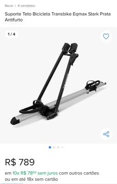 Transportador De Bicicleta De Teto Eqmax Stark Alumínio com sistema antifurto