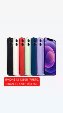 iPhone 12 128GB (Preto, Branco, Azul) - Novo