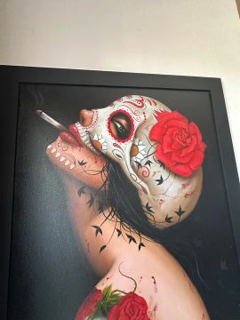 Quadro decorativo, mulher caveira mexicana tatuada