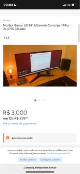 Monitor Gamer Gl750 LG, 34 polegadas, Curvo.