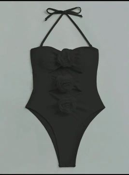 Maiô Preto com aplique de flor